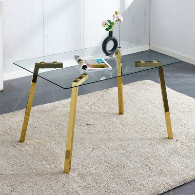 NicBex Dining Table 51" Modern Tempered Glass Rectangular Dining Table with Metal Legs for Dining room