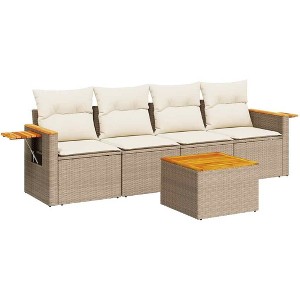 vidaXL 5 Piece Patio Sofa Set with Cushions - Beige and Cream - 1 of 4