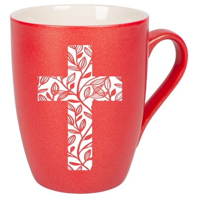 Elanze Designs Cross Leaf Crimson Red 10 ounce New Bone China Coffee Cup Mug