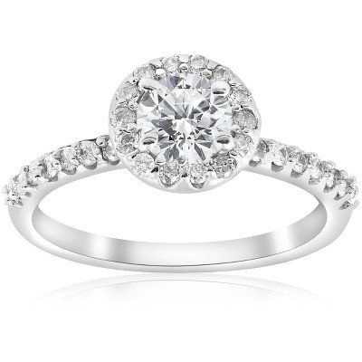 Pompeii3 1 ct Halo Diamond Engagement Ring 14k White Gold Single Ro