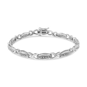 Haus of Brilliance Silver 1/5 Cttw Round-Cut Diamond "X" Link Bracelet - Size 7.50" - 1 of 4