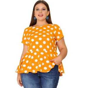 Agnes Orinda Women's Plus Size Polka Dots Fashion Workout Elegant Short Sleeves Peplum Top - 1 of 4