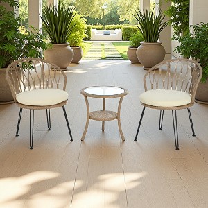 3-Piece Outdoor Patio Rattan Conversation Leisure Chairs Set with 2 Chair and Glass Coffee Table - 1 of 4