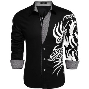 COOFANDY Men's Print Button Down Dress Shirt Fashion Long Sleeve Casual Shirts S-XXXL - 1 of 4