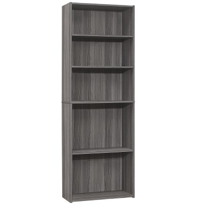 Bookshelf, Bookcase, 6 Tier, 72"h, Office, Bedroom, Grey Laminate, Transitional
