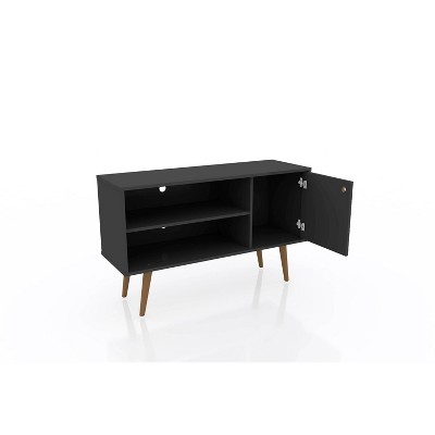 Black Mid-Century Modern TV Stand with Cabinet and Shelves