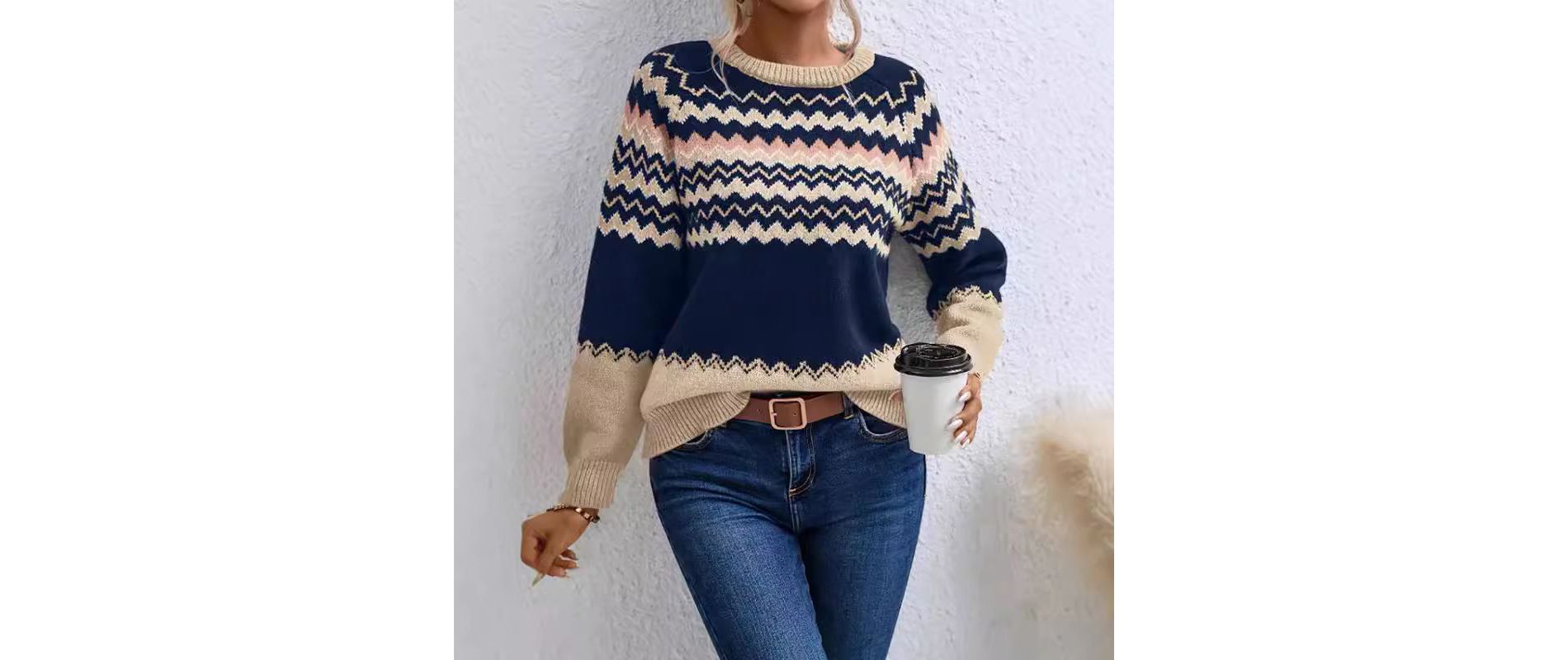 Coolmee Women's Classic Sweaters Striped Color Block Long Sleeve Sweaters Crewneck Pullover Knit Jumpers Casual Slim Fit Tops XL Dark Blue