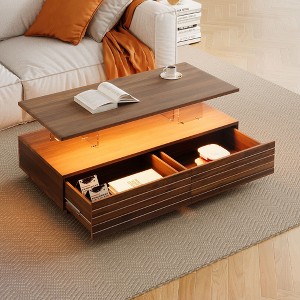Okak 47.2" Modern LED Coffee Table, Smart Dimming Rectangular Center Table with 2 Hidden Drawers & Touch Control for Living Room/Home Theater - 1 of 4