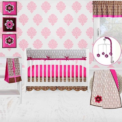 Bacati - Damask Pink Fuschia Chocolate 10 pc Crib Bedding Set with Long Rail Guard Cover