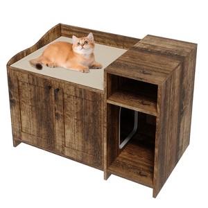 Cat Litter Box Enclosure with Storage Shelve Adn Wooden Barn Door, Hidden Litter Box Cabinet, End Table Style Indoor Cat House Fits Most Litter Boxes - 1 of 4