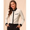 INSPIRE CHIC Women's Contrast Collar Chiffon Long Sleeve Work Office Blouse - 2 of 4