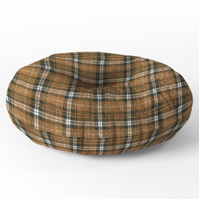 Little Arrow Design Co fall plaid brown olive Round Floor Pillow - Deny Desings