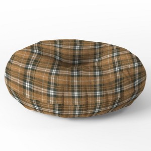 Little Arrow Design Co fall plaid brown olive Round Floor Pillow - Deny Desings - 1 of 4