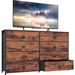Furnulem Long Dresser for Bedroom TV Stand for 55'' TV Wide Storage Drawer Unit with 8 Fabric Bins Double Dresser for Bedroom Office Closet Entryway - 1 of 4