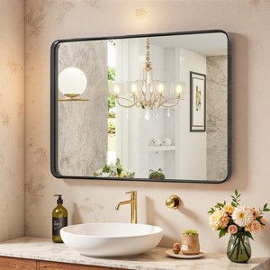 FONTOI Bathroom Mirror Vanity Mirror for Wall Aluminum Alloy Frame Anti Rust Tempered Glass for Bathroom Hallway Entryway Bed Room, Black - 1 of 4