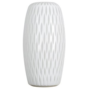 Vickerman 13" White Frosted Glass Vase. This lightly frosted vase is accented with a white diamond pattern. Pair this vase with your favorite faux - 1 of 4
