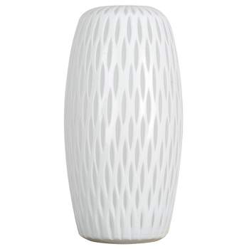 Vickerman 13" White Frosted Glass Vase. This lightly frosted vase is accented with a white diamond pattern. Pair this vase with your favorite faux