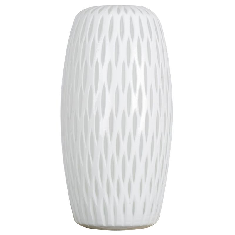 Vickerman 13" White Frosted Glass Vase. This lightly frosted vase is accented with a white diamond pattern. Pair this vase with your favorite faux, 1 of 6