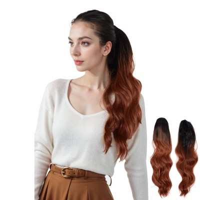 Alilang Long Drawstring Ponytail Hair Extension Wave 22 Inch Synthetic Fake Layered Pony Tail Hairpieces for Women