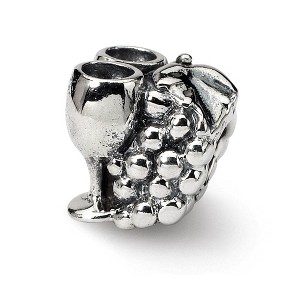 Black Bow Jewelry Polished Grapes and Wine Glasses Sterling Silver Bead Charm - 1 of 3