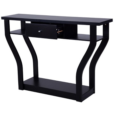 Black Modern Wood Console Table with Drawer Storage