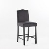 ORRD Bar Stools Set of 2, 26-Inch Counter Height Stools, Upholstered Seat with Rivet Trim, Square Shield Back, Wood Legs with Footrest, Dark Grey - 2 of 4