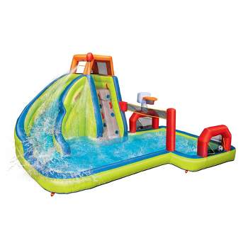 Banzai Aqua Sports Splash Park 15' x 13' x 8' Inflatable Outdoor Playground with Climbing Wall, Water Slide & 3 Sports Activities
