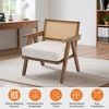 Mid-Century Farmhouse Accent Chair Wood Armchair with Rattan Backrest Linen Cushion Beige Easy Assembly for Living Room Bedroom - 2 of 4