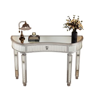 TiramisuBest 47" Half-Moon Mirrored Console Table with Fluted Glass & Crystal Knob Drawer,Silver Entryway Vanity Desk for Bedroom,Antique Black - 1 of 4