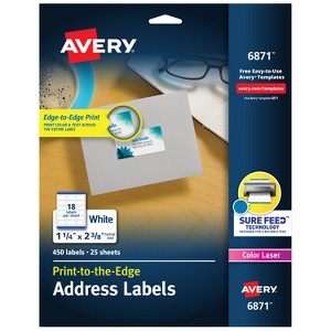 Avery Address Labels, Sure Feed Technology, Print to the Edge, Permanent Adhesive, 1-1/4" x 2-3/8", 450 Labels (6871) - 1 of 4