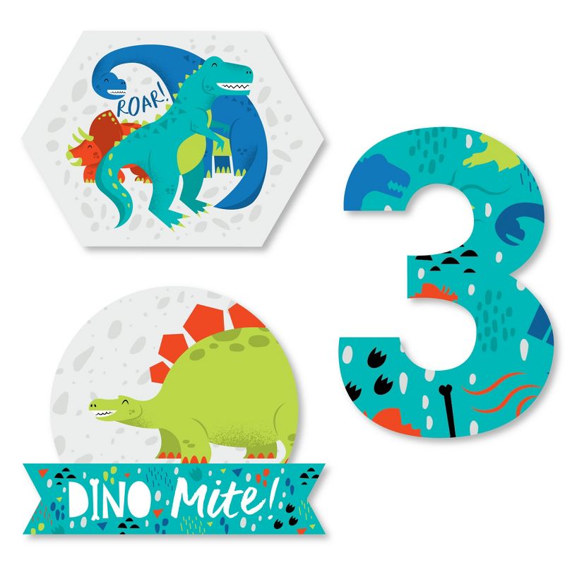 Big Dot of Happiness 3rd Birthday Roar Dinosaur - DIY Shaped Three Rex Dino Third Birthday Party Cut-Outs - 24 Count, 1 of 7
