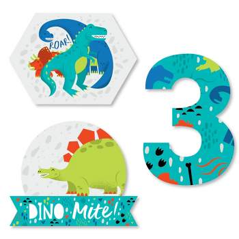 Big Dot of Happiness 3rd Birthday Roar Dinosaur - DIY Shaped Three Rex Dino Third Birthday Party Cut-Outs - 24 Count