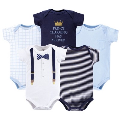 Little Treasure Baby Boy Cotton Bodysuits 5pk, Prince Charming