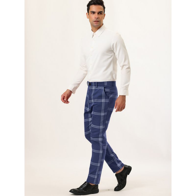 Lars Amadeus Men's Plaid Casual Slim Fit Flat Front Checked Printed Business Trousers, 4 of 7