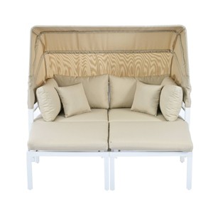 Nestfair 3pc Patio Daybed with Retractable Canopy Outdoor Metal Sectional Sofa Set - 1 of 4