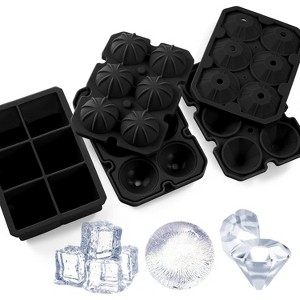 MOVSSOU Silicone Ice Cube Trays Square Sphere Diamond Shape 3 Pack - 1 of 4