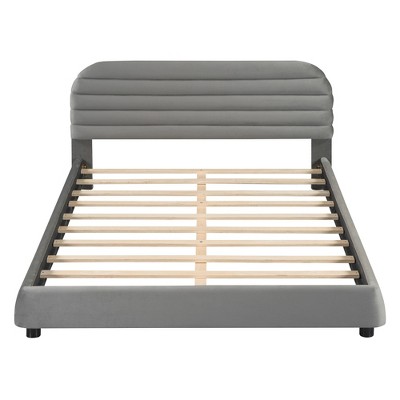 HomeRoots Gray Tufted Velvet Upholstered Queen Bed Frame