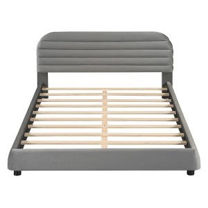 HomeRoots Gray Tufted Velvet Upholstered Queen Bed Frame - 1 of 4