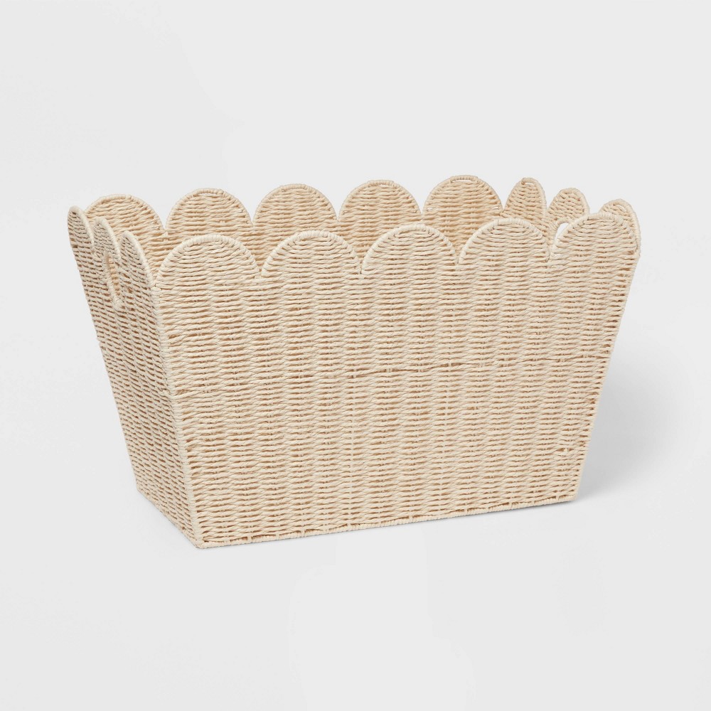 Photos - Other Decoration Floor Woven Scallop Kids' Storage - Pillowfort™: Handwoven Iron Basket with Handles, Off-White, 15"x25"