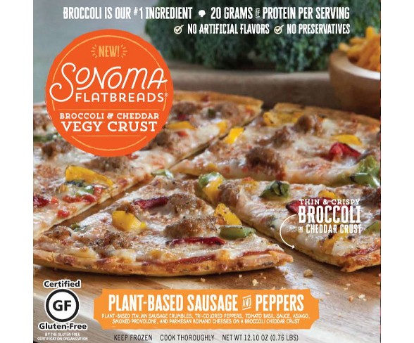 Sonoma Flatbread's Frozen Broccoli & Cheddar Crust with Plant Based Sausage and Peppers Flatbread - 12.10oz