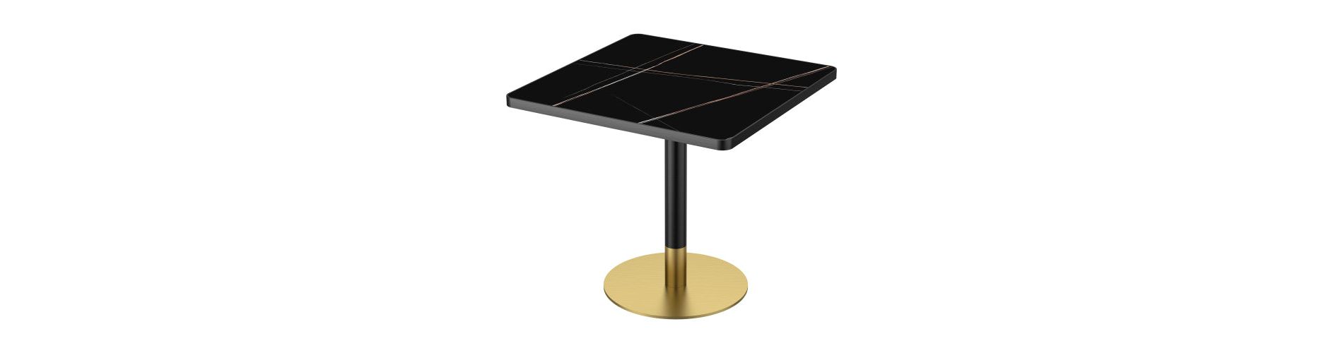 AEELLEEA 31.5-Inch Square Dining Table, Black Marble-Look Top with Black and Gold Metal Pedestal Base, Modern Kitchen Table