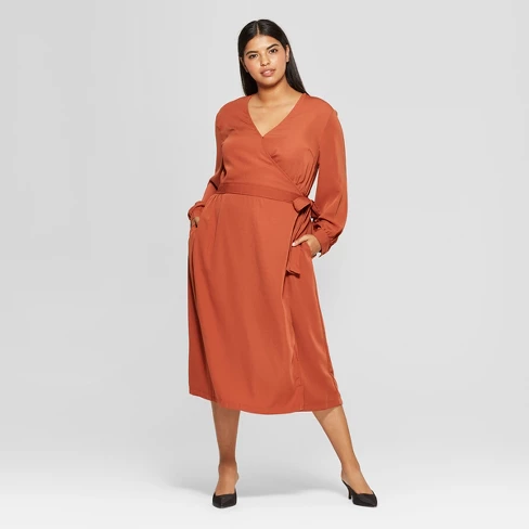 Women's Plus Size Long Sleeve Wrap Midi Dress - Who What Wearâ¢ - image 1 of 3