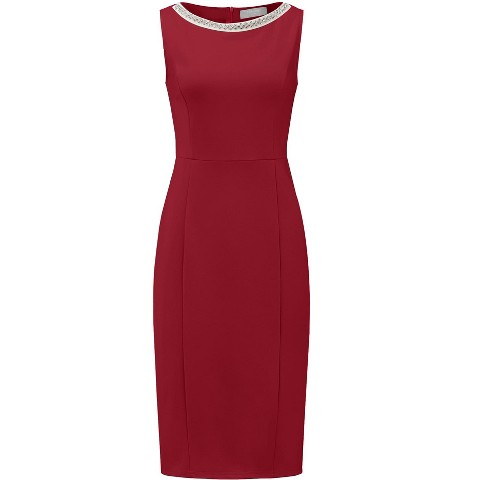 Женские платья INSPIRE CHIC Women's Boat Neck Sheath Sleeveless Work Rhinestone Dress Black Large