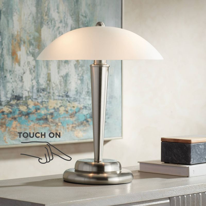 360 Lighting Deco Modern Accent Table Lamp 17" High Brushed Steel Touch On Off White Glass Dome Shade for Bedroom Bedside Nightstand Office Family, 2 of 8