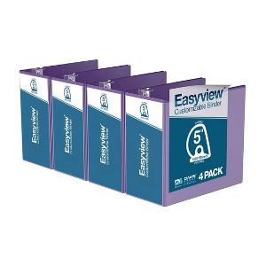 Easyview 4pk 5" Premium 11x17" Angled D-Ring Binder Purple: Hard Cover, 700 Sheet Capacity, 2 Pockets, Polypropylene - 1 of 4