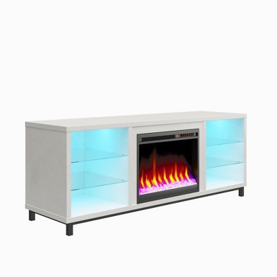 Lumina 70" Deluxe White Plaster Fireplace TV Stand with LED Shelves
