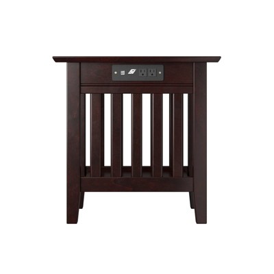 Espresso Solid Wood Mission End Table with USB Charger