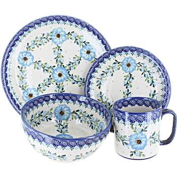Blue Rose Polish Pottery Andy Casual Dinnerware 4 PC