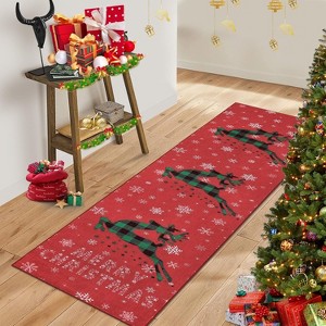 Fulvari Christmas Area Rug Merry Christmas Elk Pattern Machine Washable Indoor Carpet Rug Decorative Non Slip Rug for Kitchen Living Room - 1 of 4