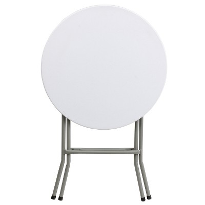 24-Inch Round White Plastic Folding Table with Gray Metal Frame